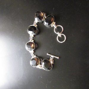 Adjustable smokey quartz(topaz) bracelet in silver